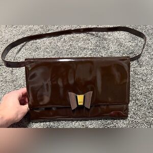 Bally patent leather brown shoulder/clutch bag